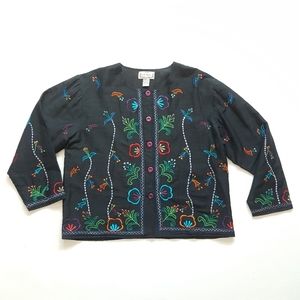 Vintage Silk Embroidered Floral Jacket Large